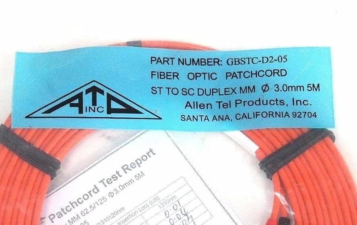 Used NEW ALLEN TEL PRODUCTS GBSTC-D2-05 FIBER OPTIC PATCHCORD 3.0mm 5M