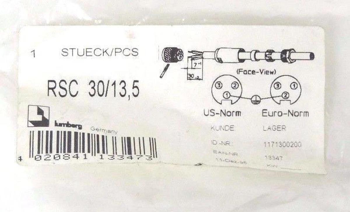 3 NIB EFECTOR LUMBERG L34114 CONNECTORS 7/8'', RSC 30/13,5, MN0WS0M