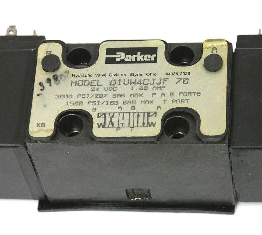 Used PARKER D1VW4CJJF 70 HYDRAULIC VALVE 24 VDC 1.00 AMP 24 WATTS COIL