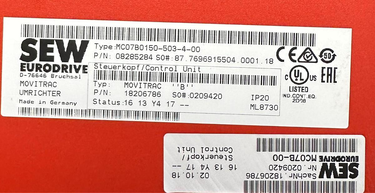 Used SEW MDX60A0150-503-4-00 / MC07B0150-503-4-00 MOVITRAC 08227136 08285284 3PH NSNP