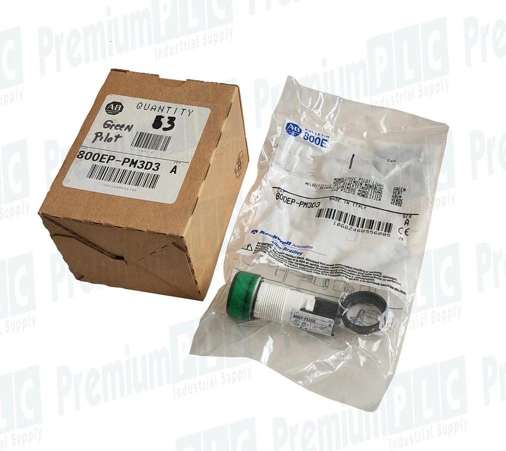 Used NEW BOX OF 3 ALLEN BRADLEY 800EP-PM3D3 /A GREEN PILOT LIGHT 22mm 24V