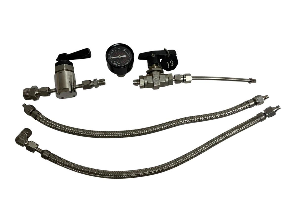 Used Swagelok Ball Valve 4Z-B6LJ-SSP-C3 Pressure Gauge Braided Stainless Hoses Lot