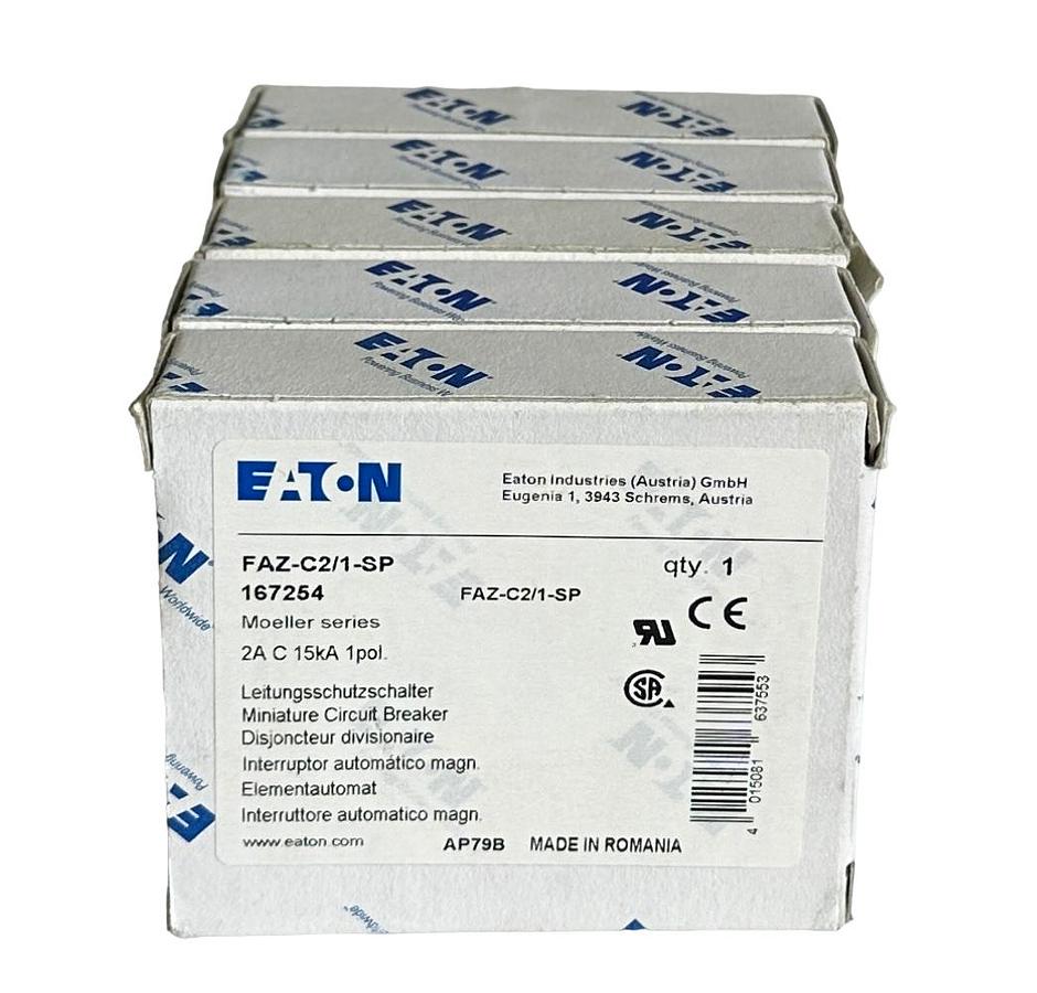 Used 5 NEW EATON FAZ-C2/1-SP / 167254 MOELLER SERIES 2A CIRCUIT BREAKER 1POL 15kA