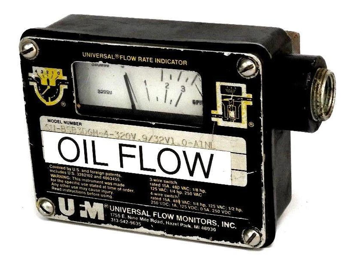 Used UNIVERSAL FLOW MONITORS SN-BSB3DGM-4-320V.9/32V1.0-A1NL FLOW RATE INDICATOR