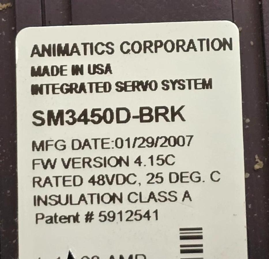 Used MOOG ANIMATICS SM3450D-BRK SmartMotor NEMA 34 SERVO MOTOR 0.27kW w/BRAKE USPI