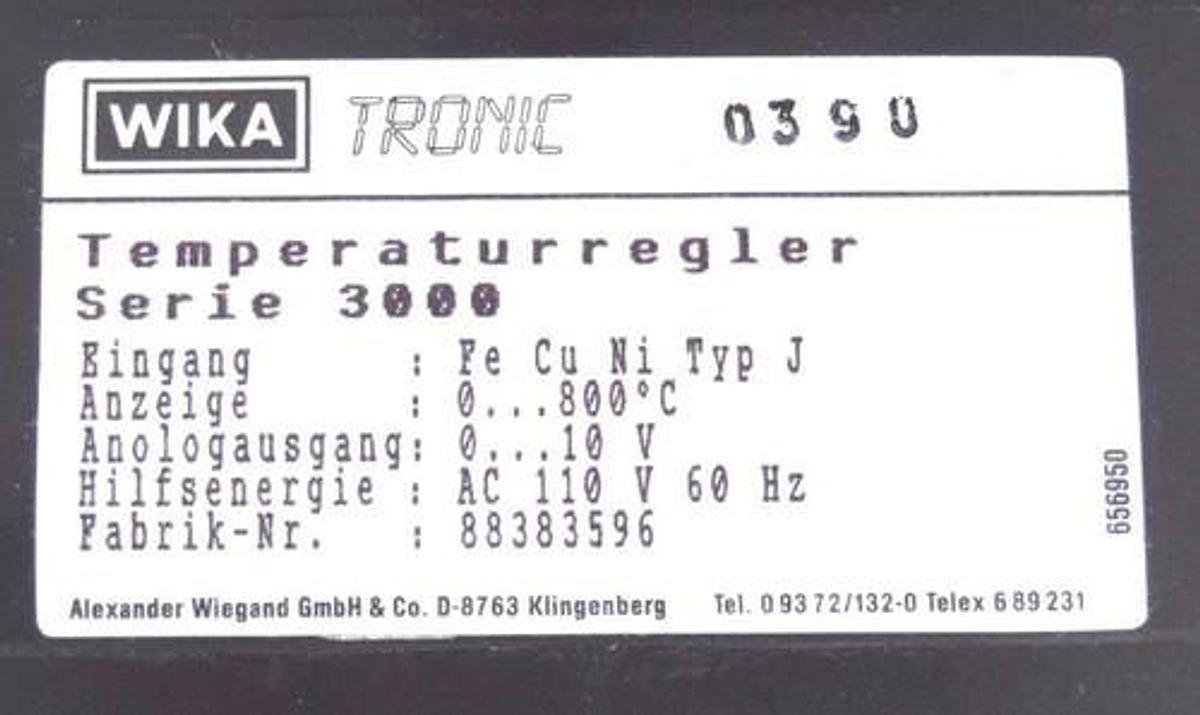 Used NEW WIKA TRONIC 0390 TEMPERATURREGLER SERIES 3000 TYPE J 88383596