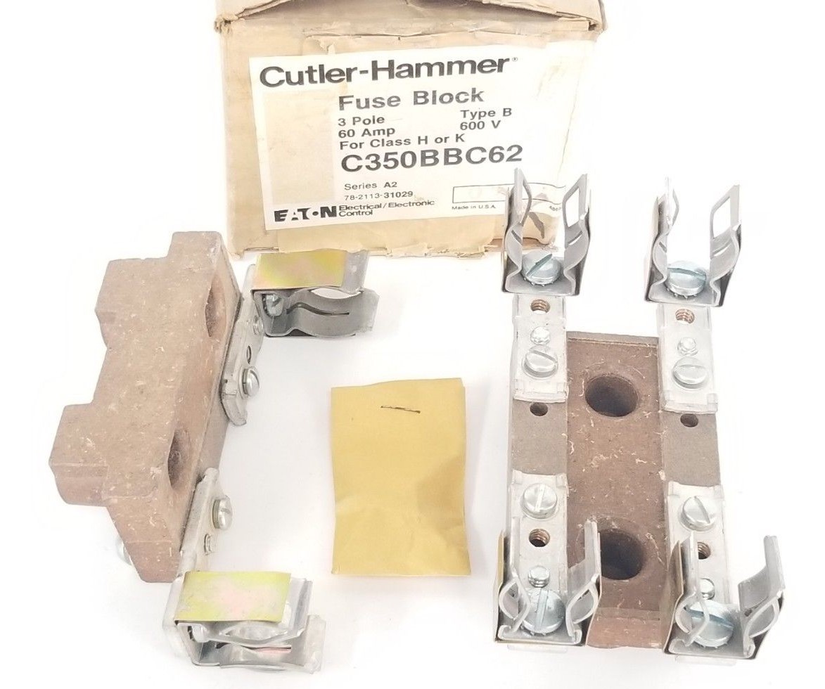 Used NIB EATON CUTLER-HAMMER C350BBC62 FUSE BLOCK 3-POLE TYPE: B, SER. A2