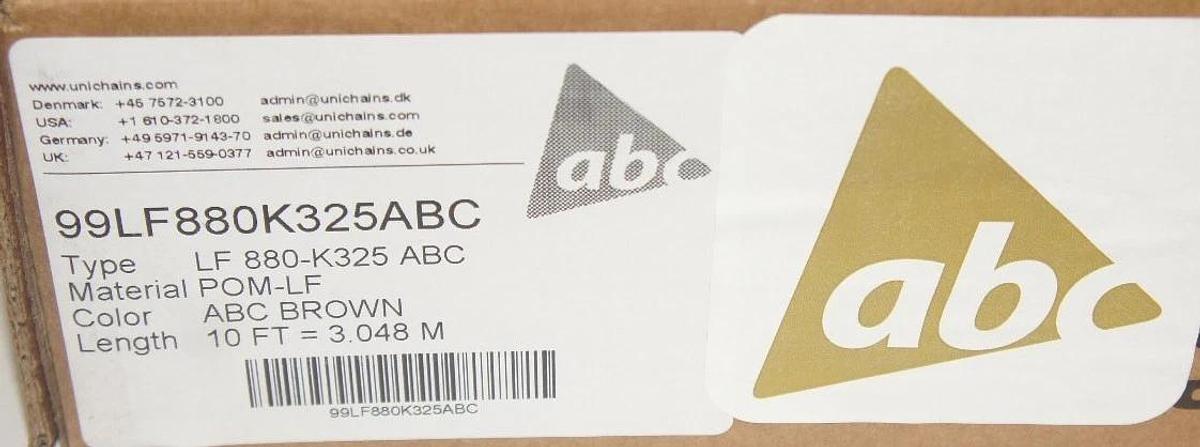 Used NIB UNI CHAINS 99LF880K325ABC CONVEYOR CHAIN LF 880-K325 ABC 10 FT POM-LF