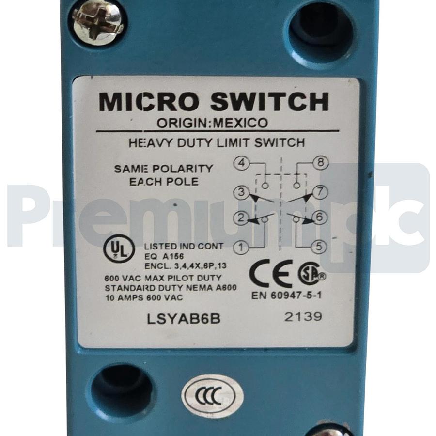 Honeywell LSYAB6B MICRO SWITCH Heavy Duty Limit Switch DPDT Plug-In 10A 600VAC