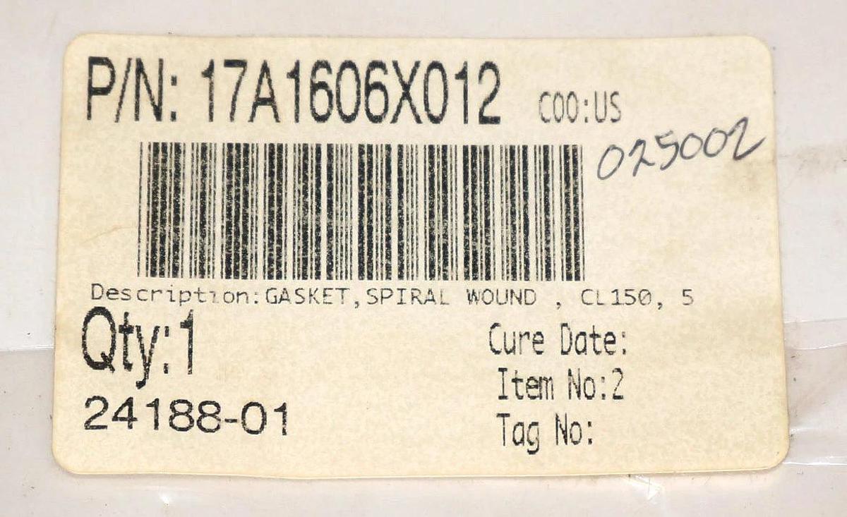 Used NEW GASKET, SPIRAL WOUND, P/N: 17A1606X012, CL150, 5