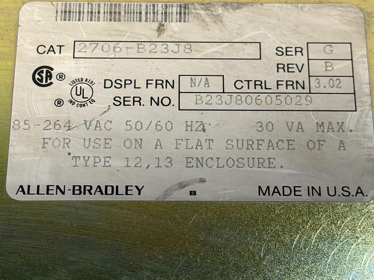 Used Allen Bradley 2706-B23J8 /G DataLiner Message Display 2-Line 120VAC USED