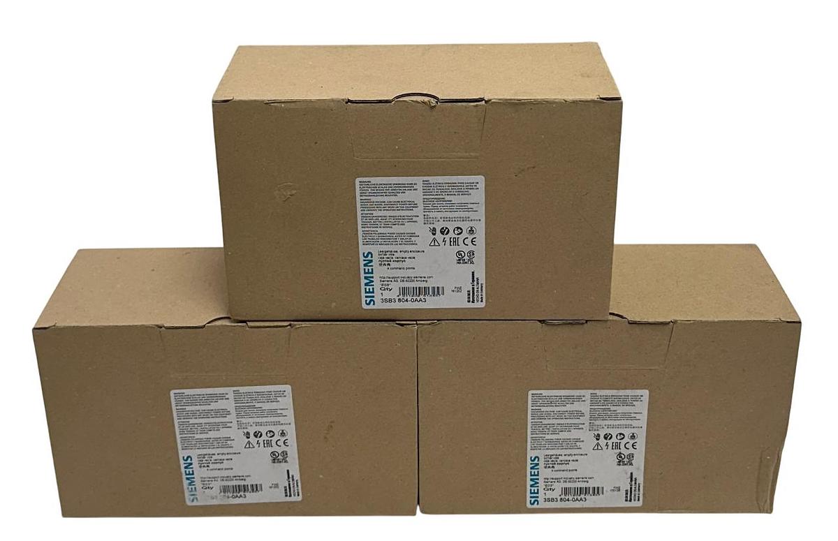 Used 3 SIEMENS 3SB3 804-0AA3 / 3SB38040AA3 EMPTY ENCLOSURES FOR COMMAND DEVICES NSMP