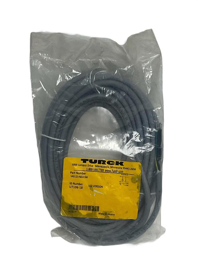 Used Turck VAS 22-F653-5M Female Valve Plug Type A 18mm 5m - NSFS
