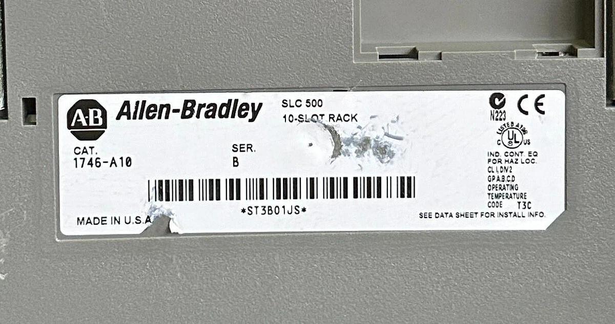 Used ALLEN BRADLEY 1746-P3 /A SLC 500 POWER SUPPLY W/ 1746-A10 /B 10-SLOT MODULE RACK