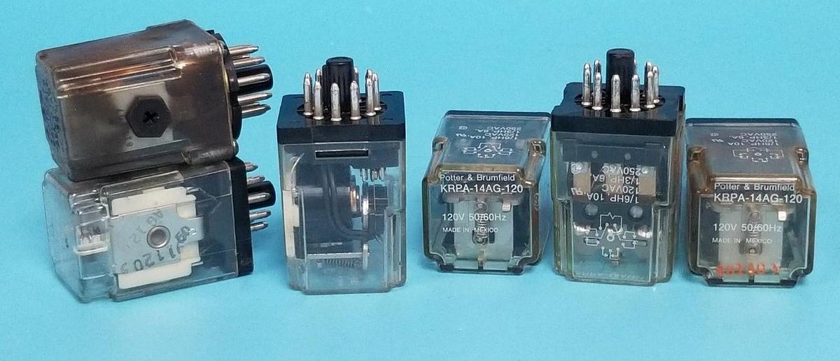 Used LOT OF 6 POTTER & BRUMFIELD KRPA-14AG-120 RELAYS KRPA14AG, 120V, 50/60HZ