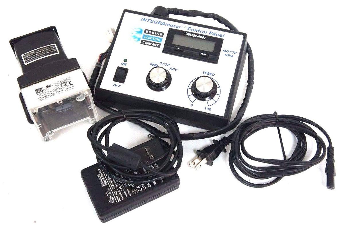 Used BODINE INTEGRAMOTOR CONTROL PANEL W/ 22B2BEBL/SR GEAR MOTOR W/CABLES AND CASE