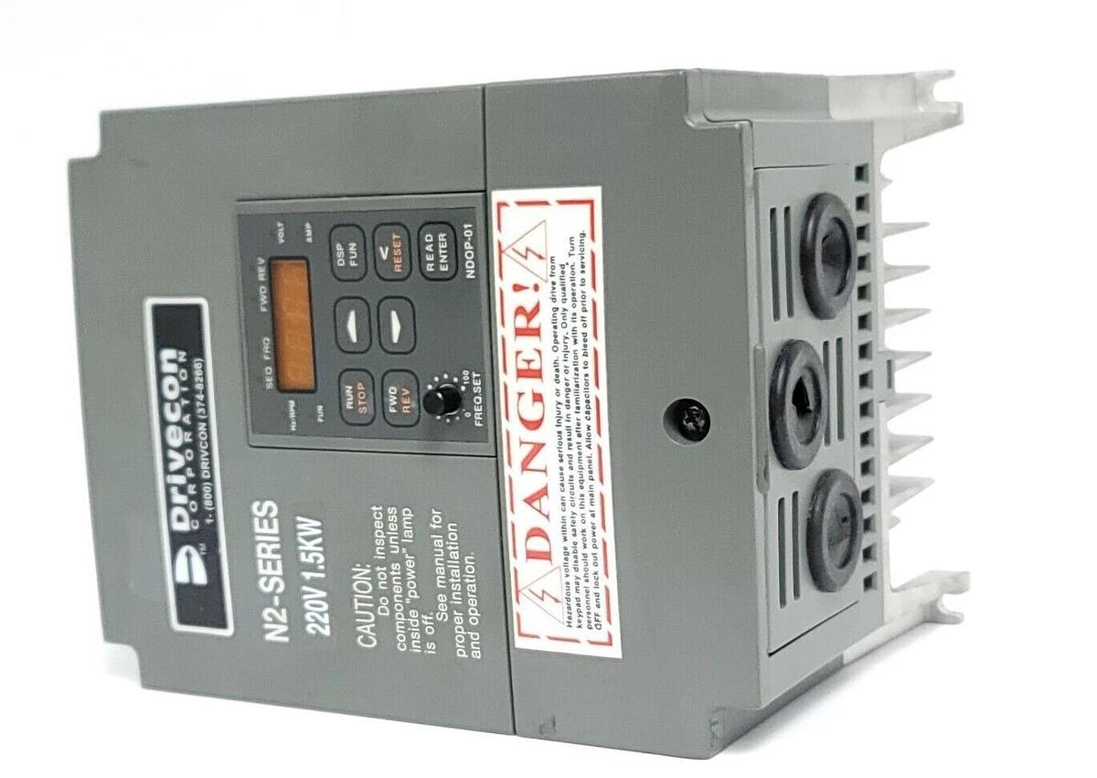 Used DRIVECON VFN2-215-M N2-SERIES DRIVE 1.5kW/2HP 220V VFN2215M W/ KEYPAD NDOP-01