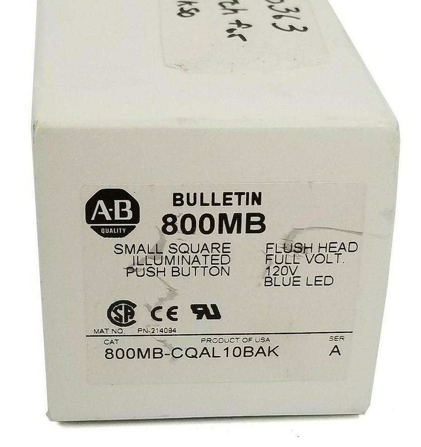 Used NEW ALLEN BRADLEY 800MB-CQAL10BAK SER. A BLUE SQUARE PUSH BUTTON 800MBCQAL10BAK