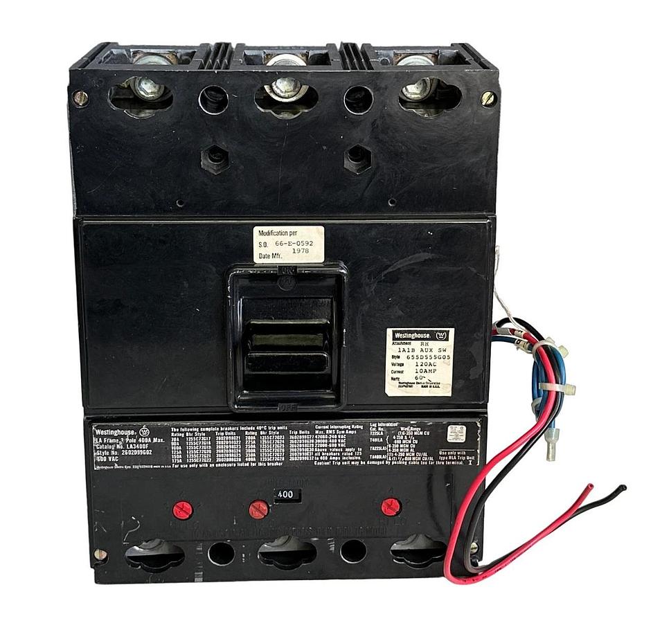 Used WESTINGHOUSE LA3400F / 2602D99G02 CIRCUIT BREAKER 3-POLE 400A 600VAC 655D555G05