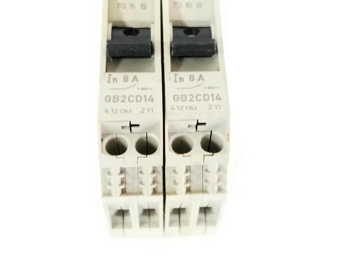 Used LOT OF 2 SCHNEIDER ELECTRIC GB2-CD14 CIRCUIT PROTECTORS 8A 48VDC 125VAC GB2CD14