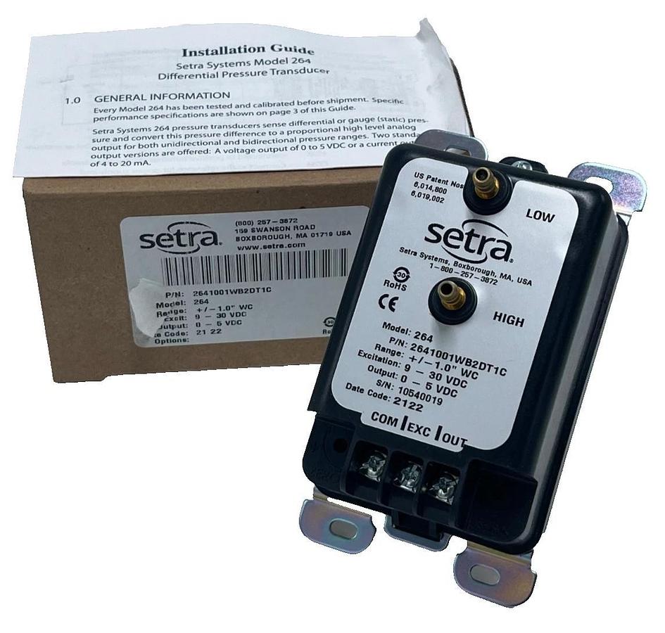 NEW Setra 264 Low Differential Pressure Transducer 0-1" WC 4-20mA 2641001WB2DT1C