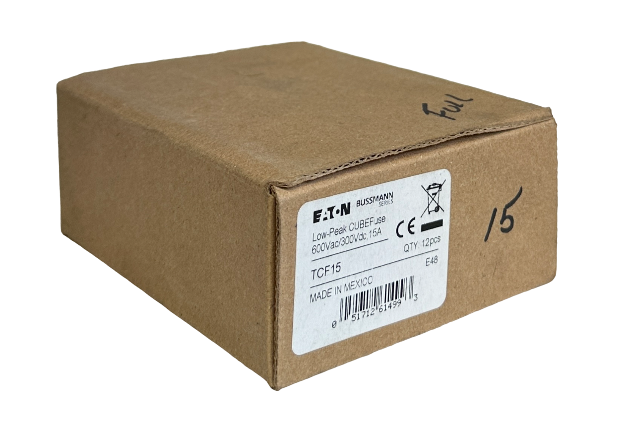 Used 12 EATON TCF15 BUSSMANN SERIES LOW-PEAK CUBEFuse 600VAC/300VDC 15A NSMP