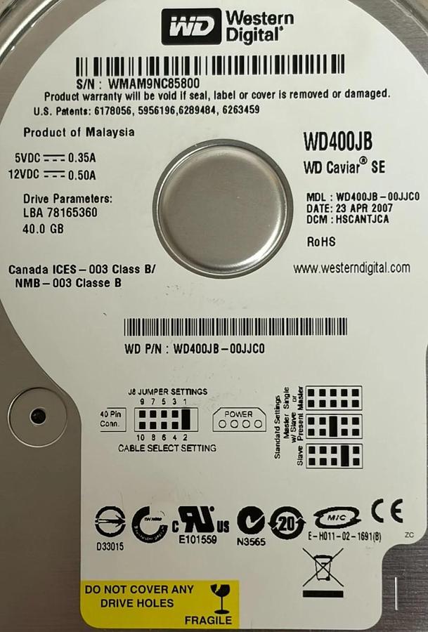 Western Digital WD400JB Caviar SE 40GB 3.5" IDE Hard Drive 7200RPM - NEW SURPLUS