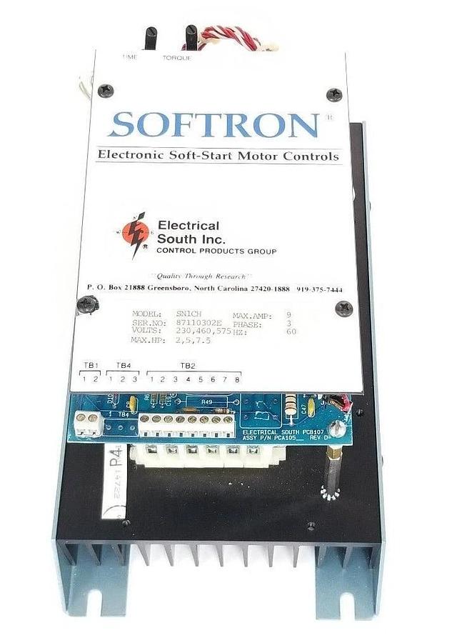 Used SOFTRON SN1CH SOFT START MOTOR CONTROL 9A, 3PH, 60HZ, 230/460/575V, 2/5/7.5HP