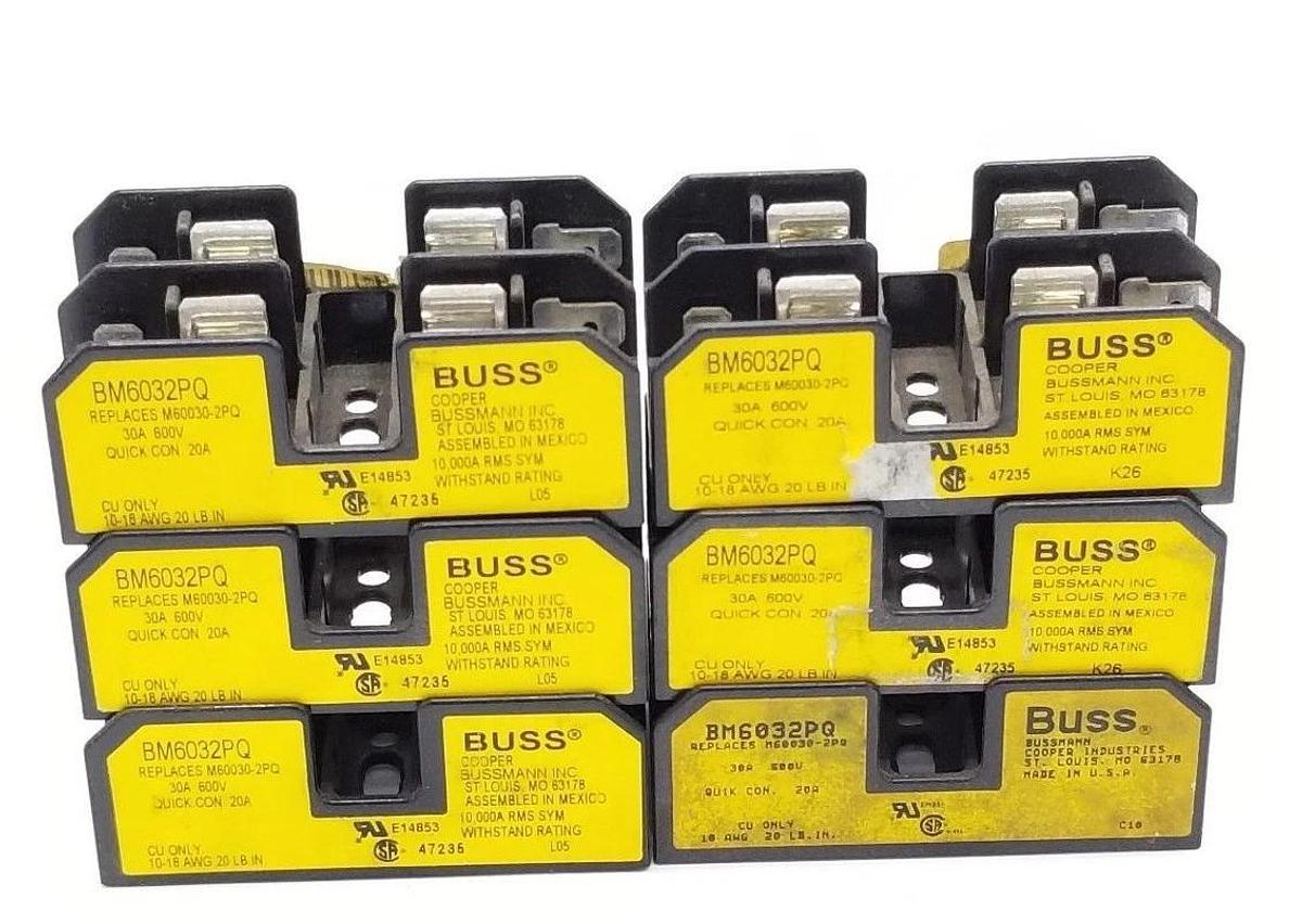 Used LOT OF 6 BUSS BM6032PQ FUSEHOLDERS, 30A, 250V, 2P