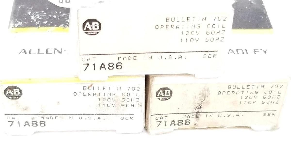 Used LOT OF 3 NIB ALLEN BRADLEY 71A86 COILS BULL. 702 120V/60HZ 110V/50HZ