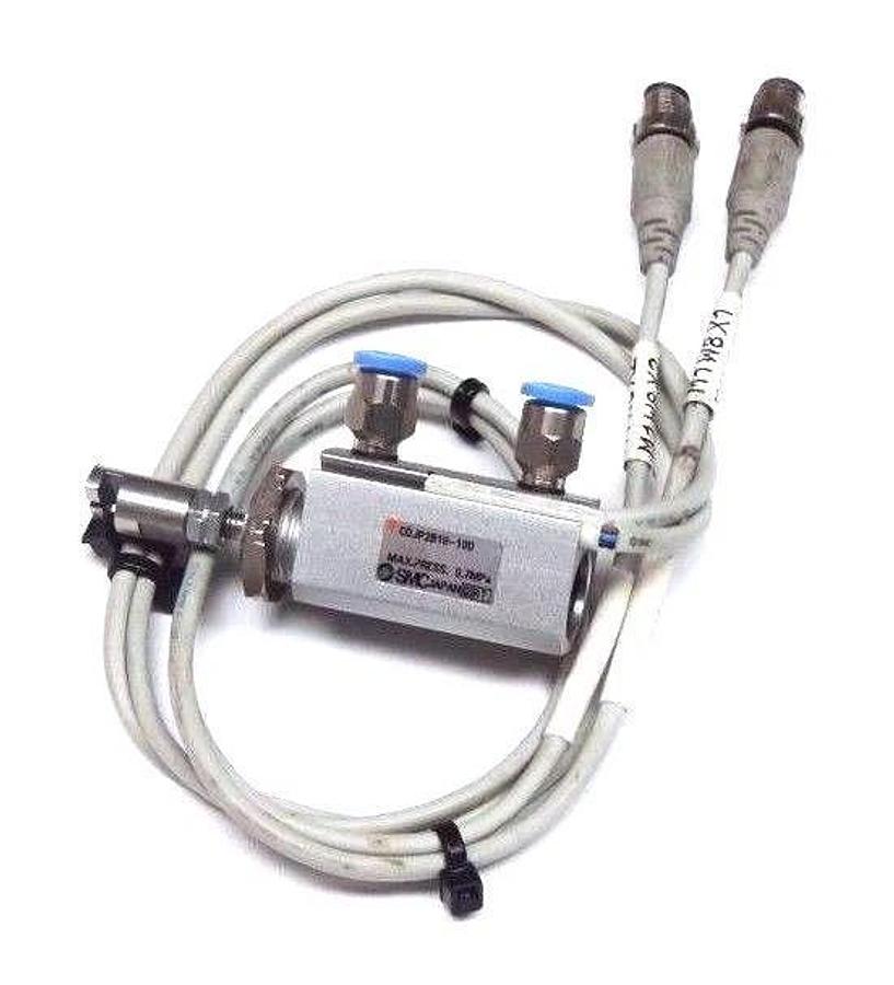 Used SMC CDJP2B10-10D PNEUMATIC CYLINDER W/ (2) SMC D-M9P REED SWITCHES