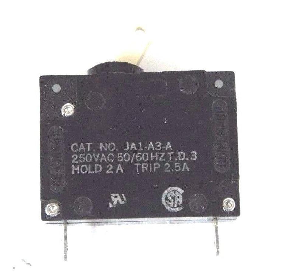 Used LOT OF 14 HEINEMANN JA1-A3-A CIRCUIT BREAKER HOLD 2A, TRIP 2.5A, JA1A3A