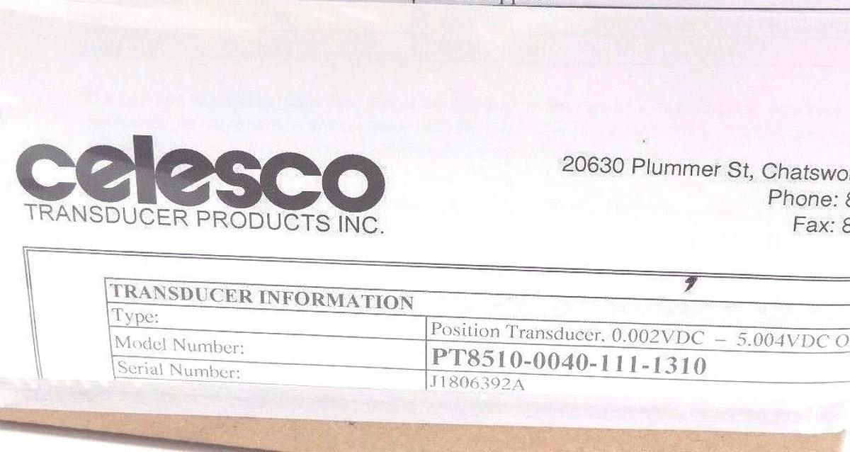 NIB CELESCO PT8510-0040-111-1310 POSITION TRANSDUCER 0.002-5.004VDC, 40" RANGE