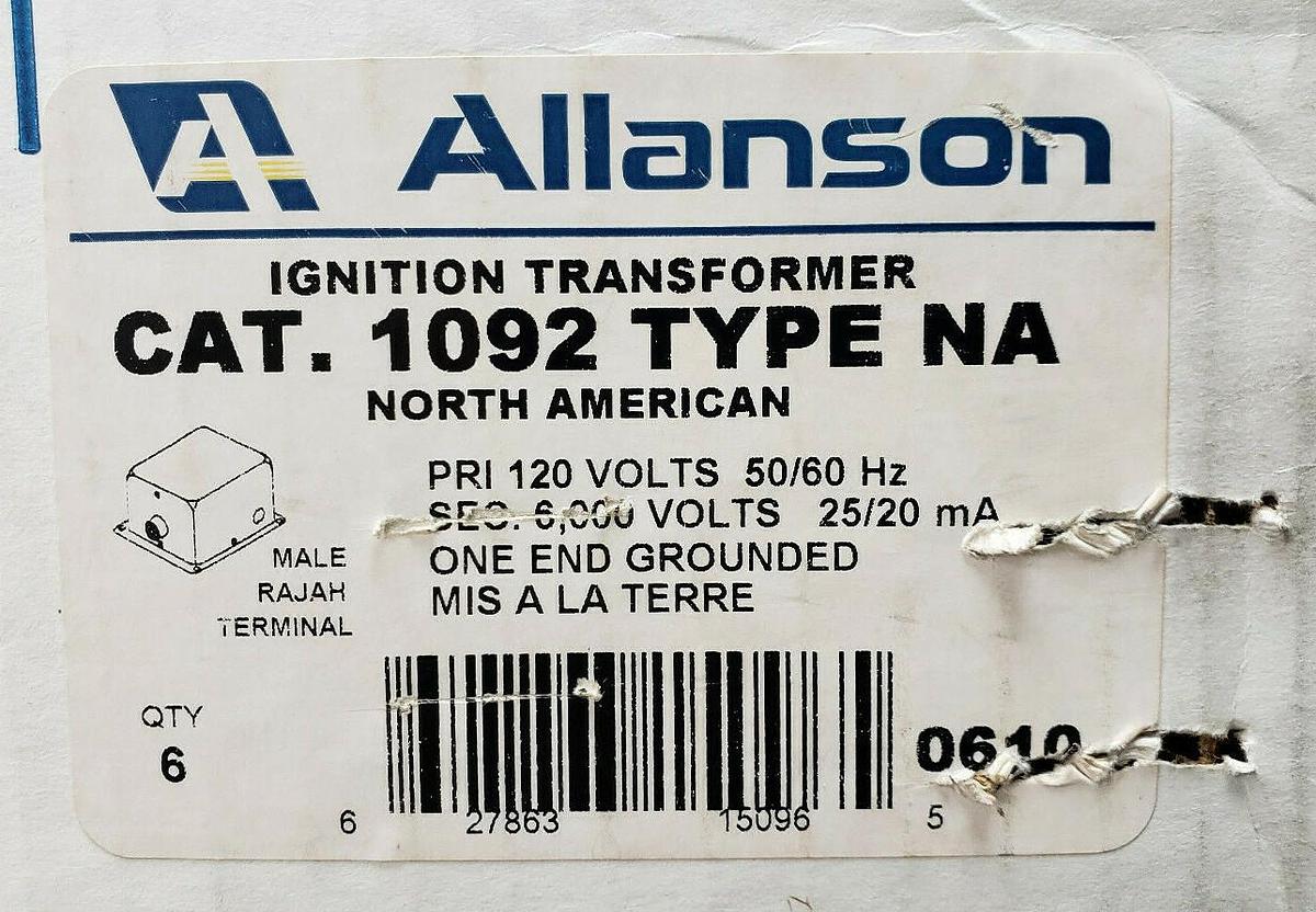 CASE OF 6 NIB ALLANSON 1092-NA IGNITION TRANSFORMERS 120/6000V 1092NA