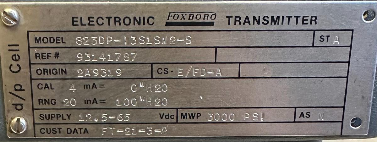 Used FOXBORO 823DP-I3S1SM2-S / 823DPI3S1SM2S ELECTRONIC TRANSMITTER 12.5-65V 93141787