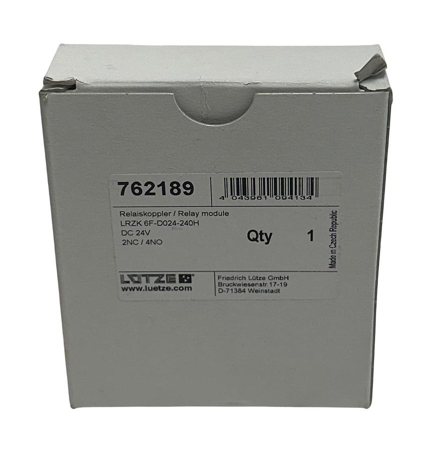 Used LUTZE / LUETZE LRZK 6F-D024-240H / 762189 RELAY MODULE 24VDC 2NC/2NO NSMP