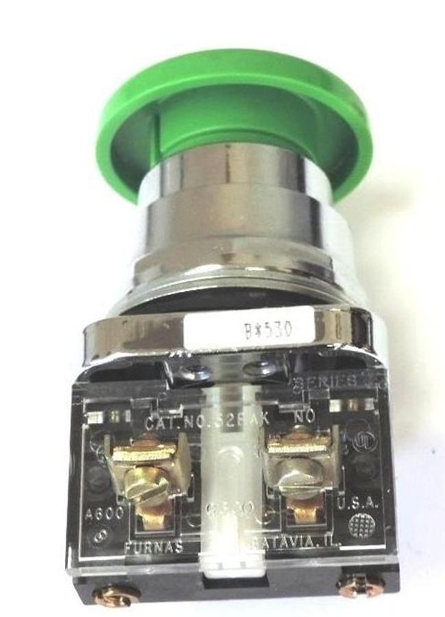 Used NEW FURNAS 52PA2W3 2POS PUSH/PULL OPERATOR GREEN SER. F W/ 52BAK SER. E