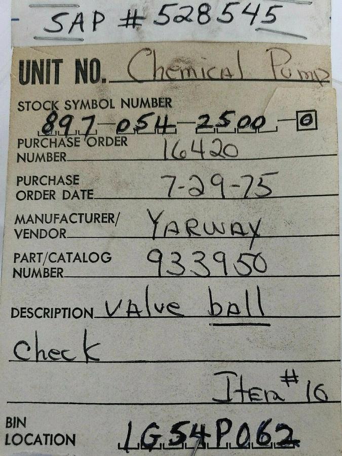 LOT OF 12 YARWAY 933950 CHECK VALVE BALLS