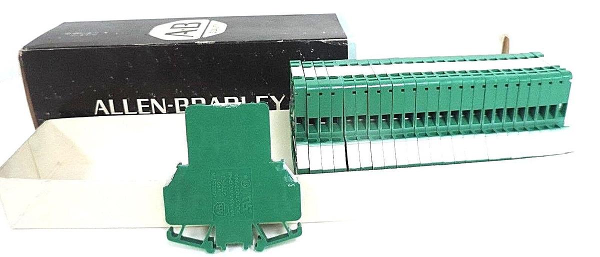 Used BOX OF 25 NEW ALLEN BRADLEY 1492-H2G SER. B GREEN TERMINAL BLOCKS 1492H2G