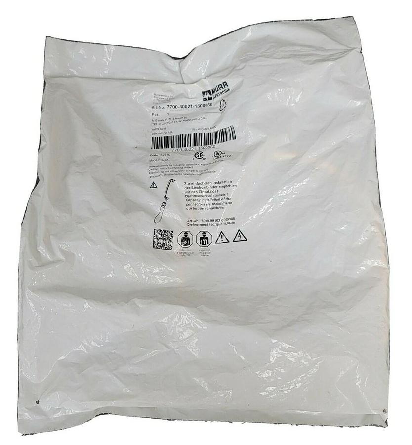 Used NEW MURR ELEKTRONIX 7700-40021-1500060 M12 MALE 0° / M12 FEMALE 0° CORDSET