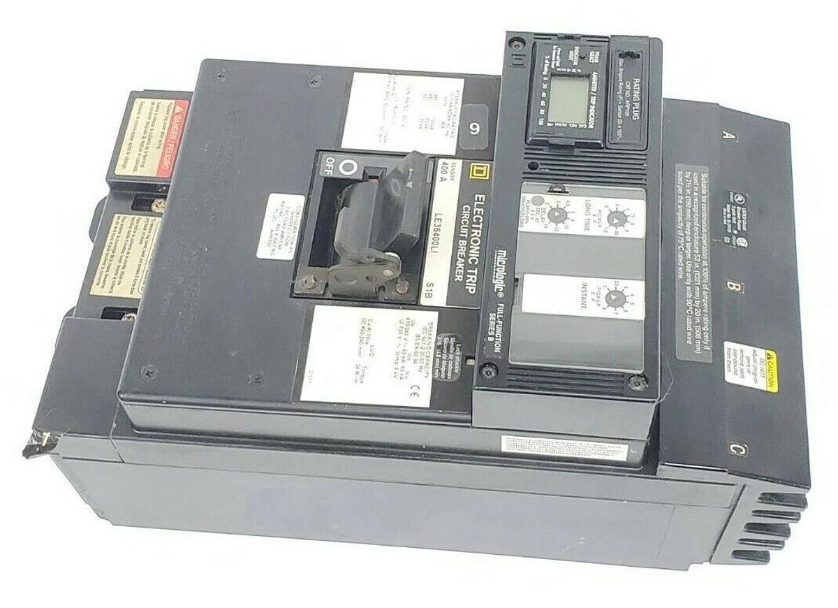 Used SQUARE D LE36400LI MOLDED CASE CIRCUIT BREAKER 600V, 400A W/ TRIP ARP100 PLUG KI