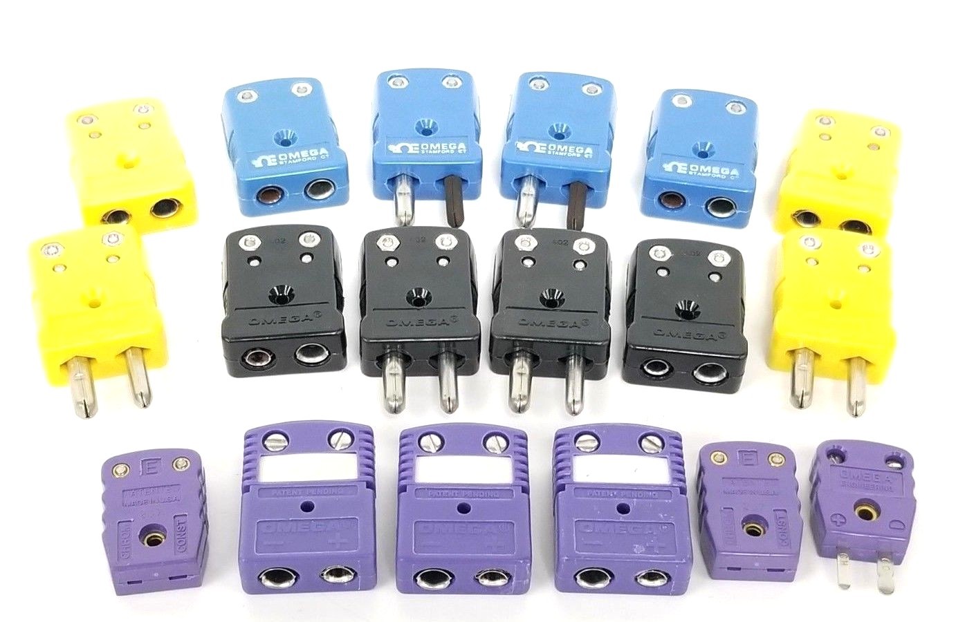 Used LOT OF 18 ASSORTED NEW OMEGA MALE & FEMALE PLUGS 207 402 BLUE BLACK YELL. PURP.