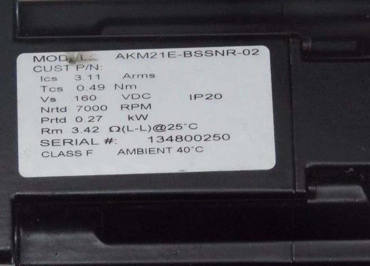 Used KOLLMORGEN AKM21E-BSSNR-02 SERVO MOTOR 160VDC, 7000RPM, CLASS F, AKM21EBSSNR02