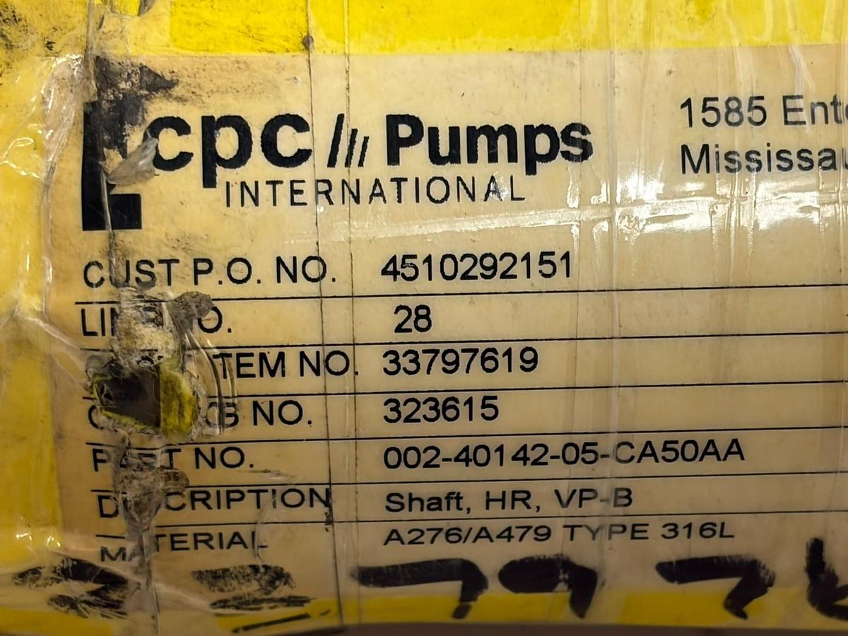 Used CPC Pumps International VP-B Pump Shaft HR 002-40142-05-CA50AA 316L Stainless