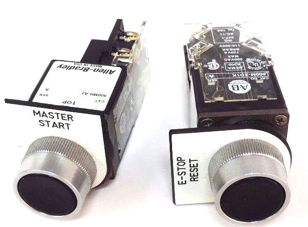 Used LOT OF 2 ALLEN BRADLEY 800MR-A2 PUSH BUTTONS SER. A W/ 800M-XD1K SER. A CONTACTS