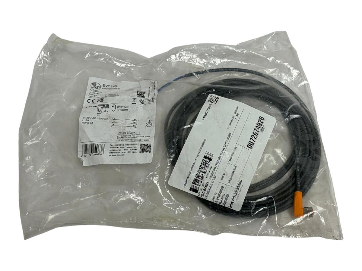 Used ifm EVC145 5M Right Angle M12 Sensor Cable 3-Wire 50V AC 60V DC AWG 23 New Open