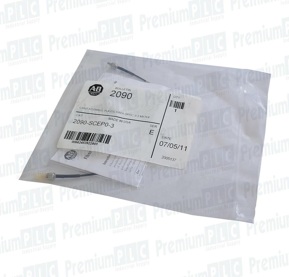 Used NEW ALLEN BRADLEY 2090-SCEP0-3 SER. E KINETIC .3m FIBER OPTIC CABLE ASSEMBLY