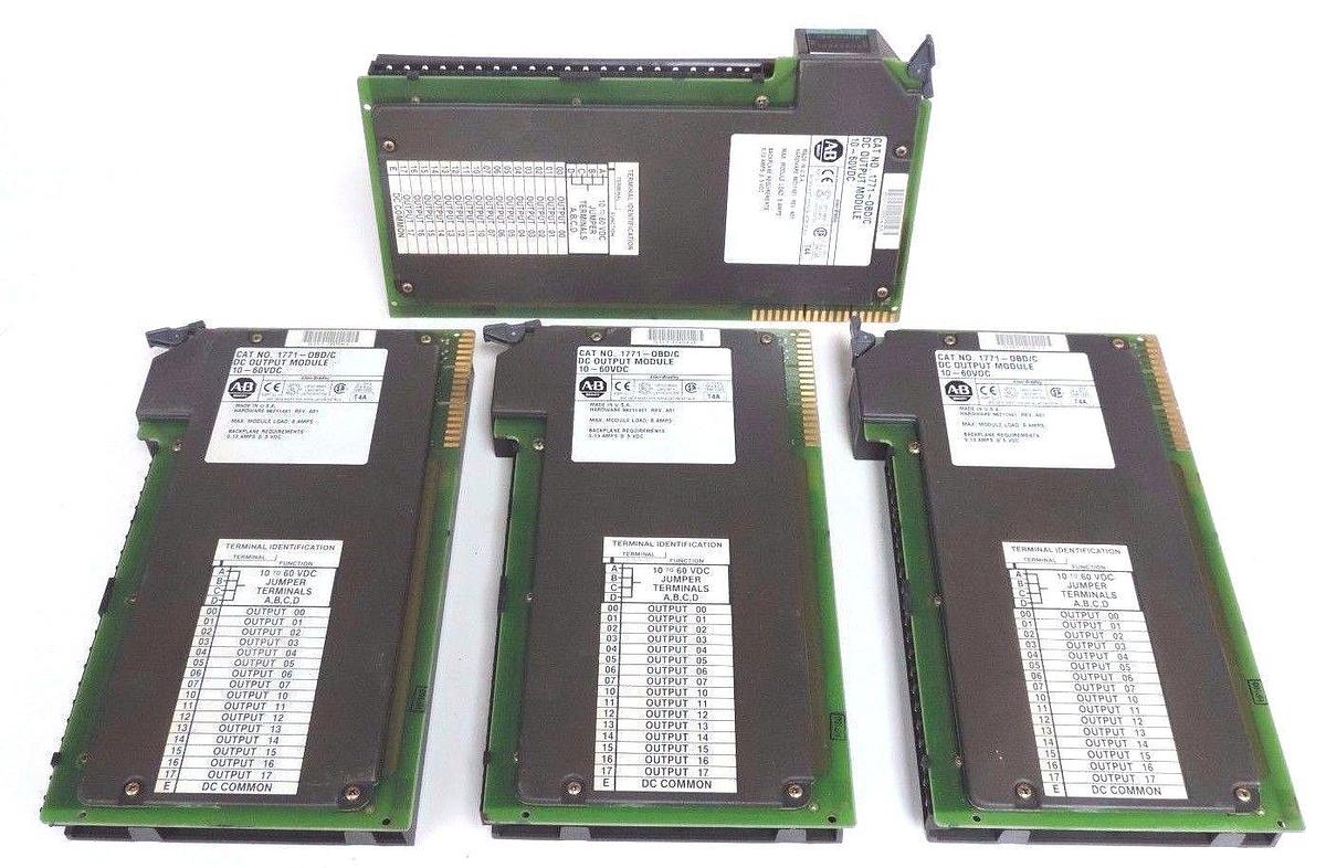 Used LOT OF 4 ALLEN BRADLEY 1771-OBD/C DC OUTPUT MODULES 10-60VDC 1771OBDC REV. A01