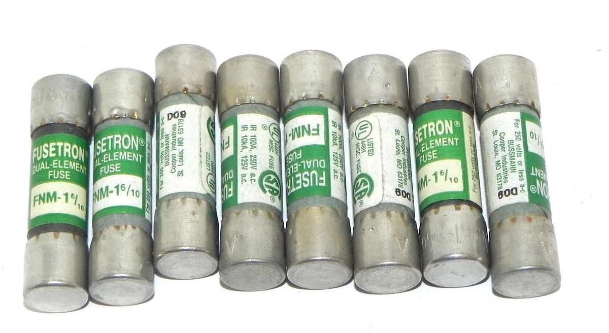 Used LOT OF 8 BUSSMANN FUSETRON FNM-1-6/10 DUAL-ELEMENT FUSES