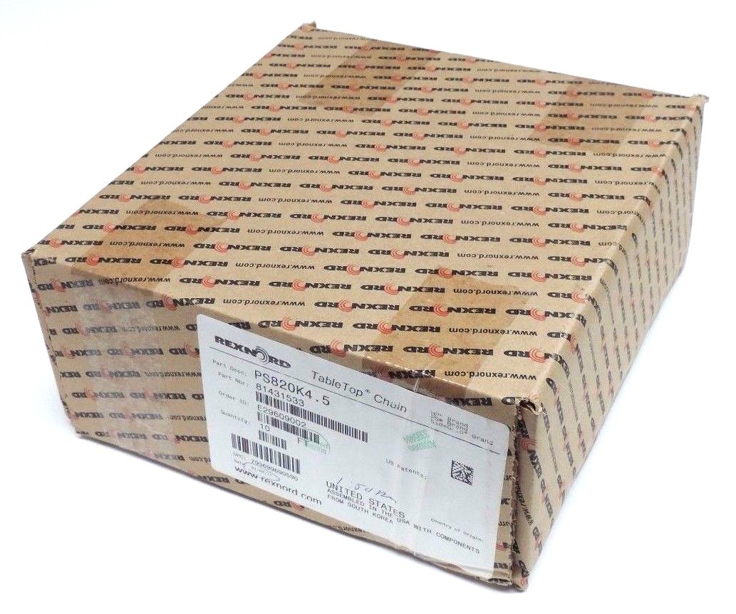 Used NIB REXNORD PS820K4.5 TABLE TOP CHAIN 10FT LENGTH 4.5" WIDTH 1.5" PITCH
